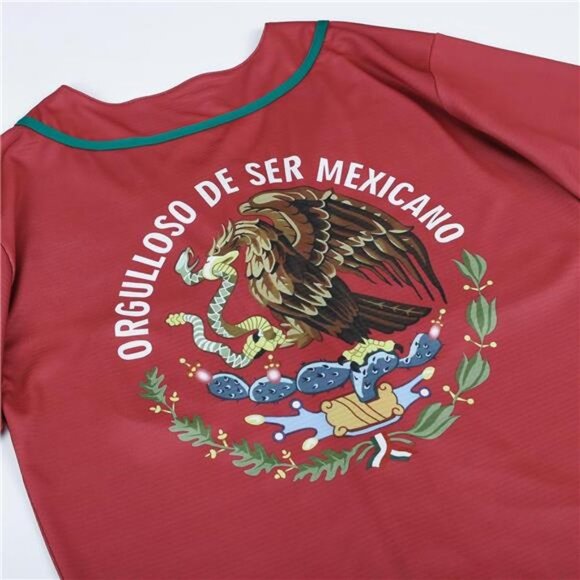 NEW Men's Mexico Red Short Sleeve Baseball Jersey with Mexican Flag Button Down - Picture 4 of 8